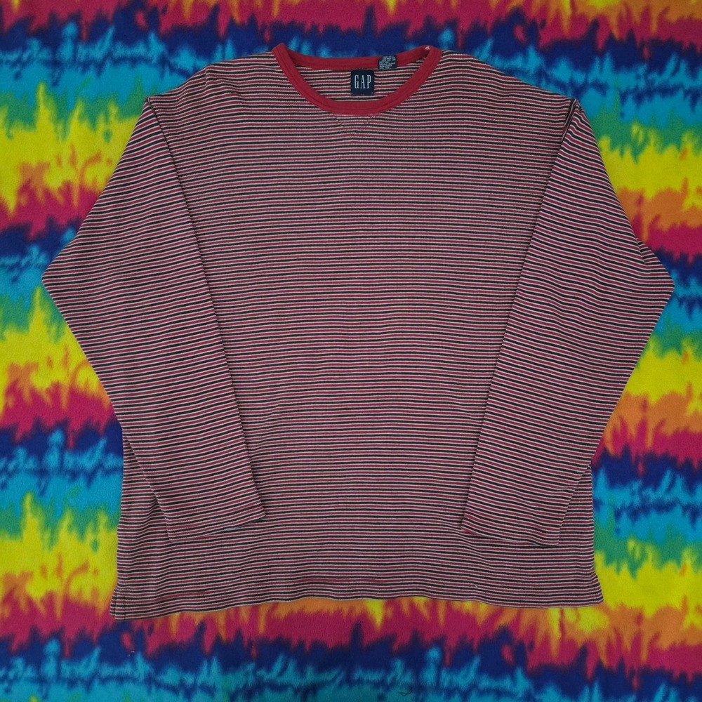 Vintage GAP Mens XL Long Sleeve Striped Shirt Red Navy Blue White 100% Cotton